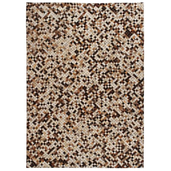 vidaXL Rug Genuine Leather Patchwork 80x150 cm Square Brown/White