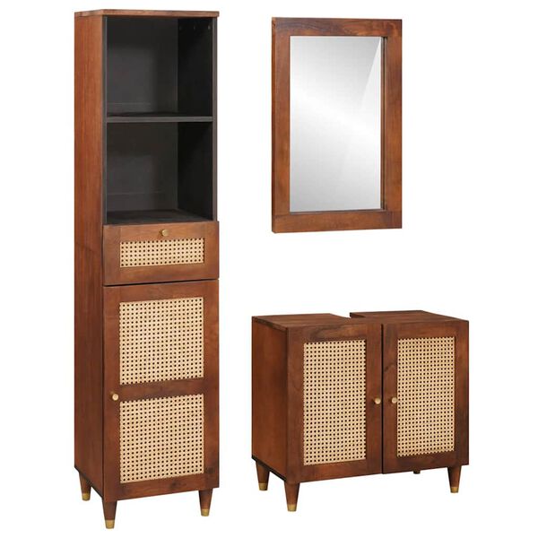 vidaXL Bathroom Cabinet 3 pcs Brown and Black Solid Mango Wood
