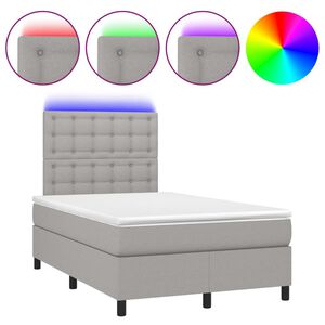 vidaXL Box Spring Bed with Mattress&LED Light Grey 120x200 cm Fabric