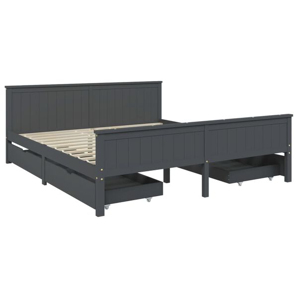 vidaXL Bed Frame without Mattress Dark Grey Solid Wood Pine 200x200 cm (322208+2x321990)