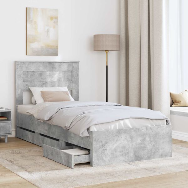 vidaXL Bed Frame with Drawer Concrete Grey 100 x 200 cm Engineer Wood