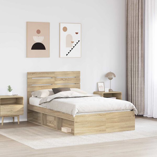 vidaXL Bed Frame Sonoma Oak 135 x 190 cm Solid Pine Wood