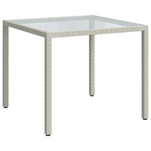 vidaXL Garden Table 90x90x75 cm Tempered Glass and Poly Rattan White