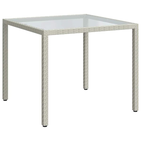 vidaXL Garden Table 90x90x75 cm Tempered Glass and Poly Rattan White