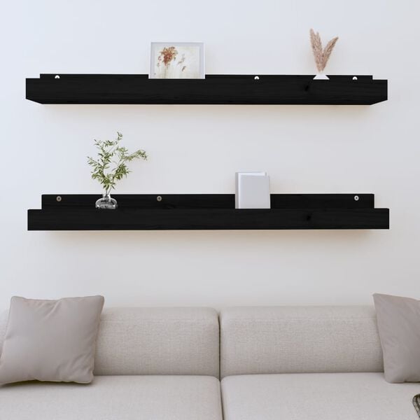 vidaXL Wall Shelves 2 pcs Black 110x12x9 cm Solid Wood Pine