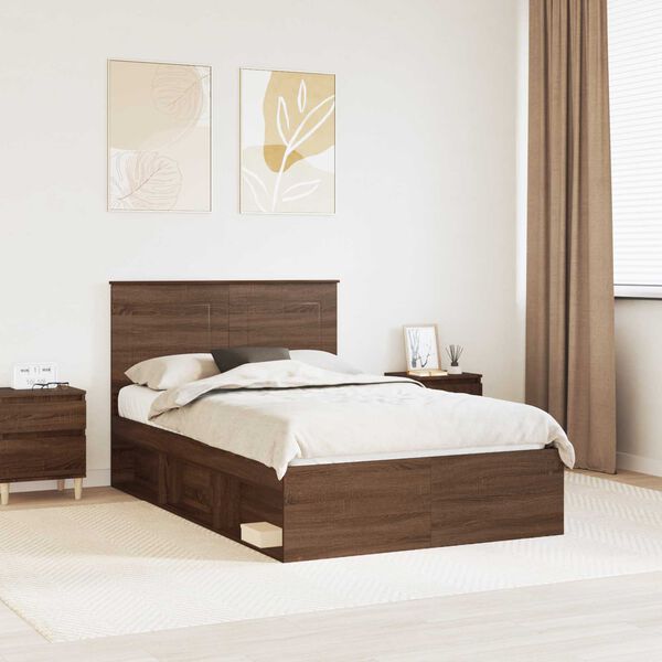 vidaXL Bed Frame with Headboard Brown Oak 120 x 200 cm Solid Pine Wood