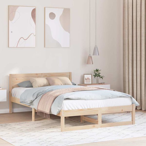 vidaXL Bed Frame with Headboard Natural 120 x 200 cm Solid Pine Wood