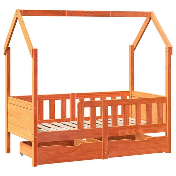 vidaXL Kids Bed Frame with Drawers without Mattress 70x140 cm Solid Wood