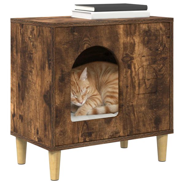 vidaXL Cat House Smoked Oak 51 x 30 x 52 cm Engineered Wood