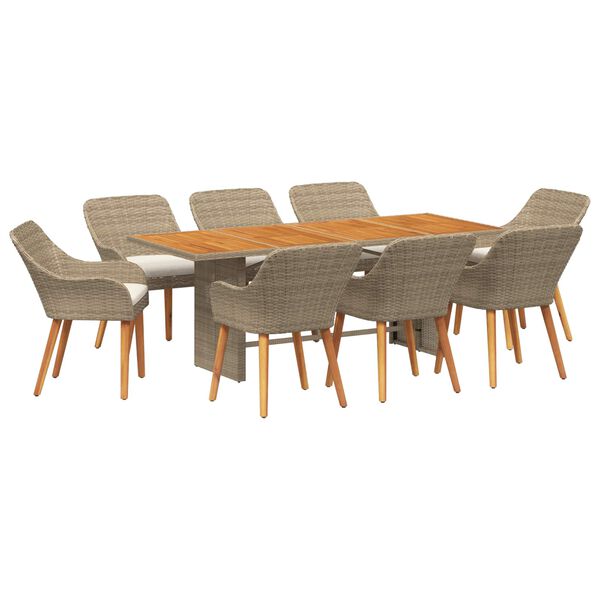 vidaXL Garden Dining Set 9 pcs Beige and brown Poly Rattan