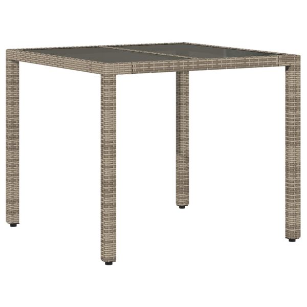 vidaXL Garden Table with Glass Top Grey 90x90x75 cm Poly Rattan