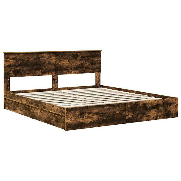 vidaXL Storage Bed with Drawer Smoked Oak 200 x 200 cm Engineered Wood
