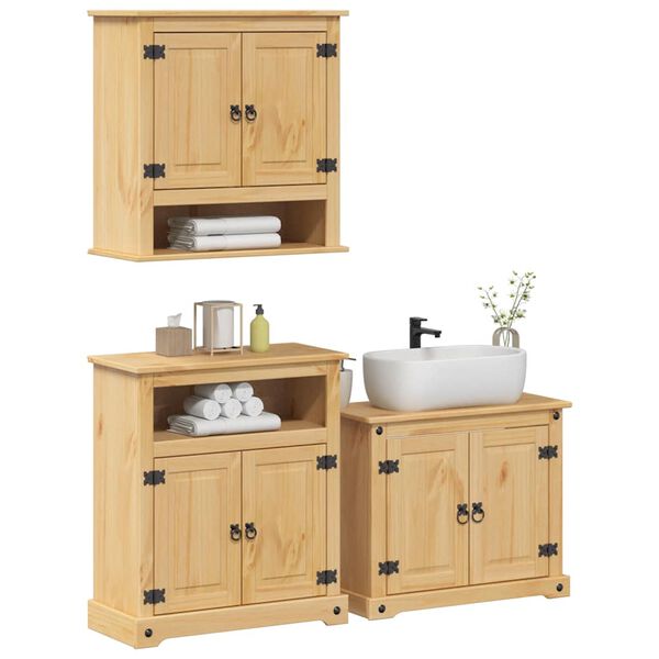 vidaXL 3 Piece Bathroom Furniture Set Corona Solid Wood Pine