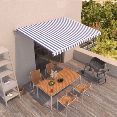 vidaXL Manual Retractable Awning 400x350 cm Blue and White