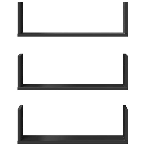 vidaXL Wall Shelves 3 pcs Black 58x18x18 cm Engineered Wood