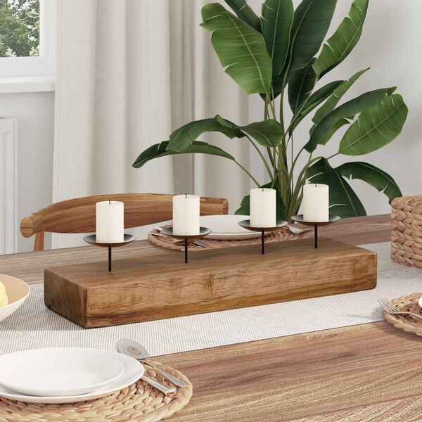 vidaXL Candle Holder Natural 50 x 15 x 10 cm Solid Teak wood