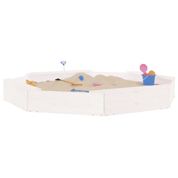 vidaXL Sandbox with Seats White Octagon Solid Wood Pine
