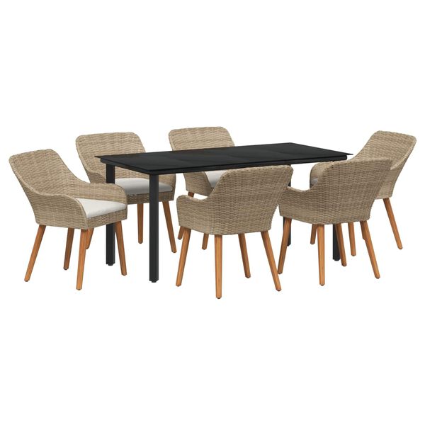 vidaXL Garden Dining Set with Cushion 7 pcs Beige Poly Rattan