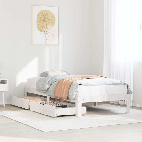 vidaXL Bed Frame with Drawers without Mattress White 100x200 cm