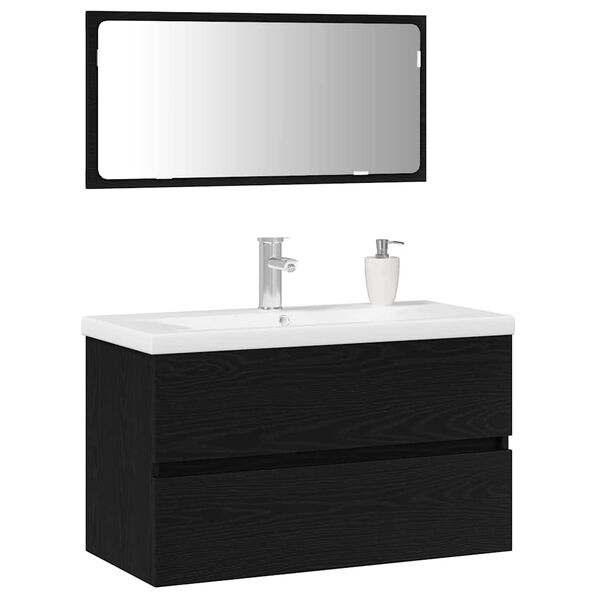 vidaXL Bathroom Furniture Set 3 pcs Black Oak Engineered Wood