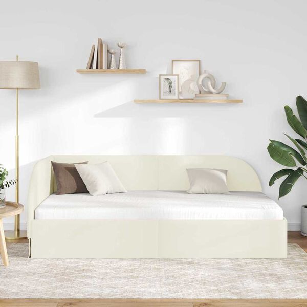 vidaXL Corner Bed Frame with Headboard Cream 80 cm x 200 cm Velvet