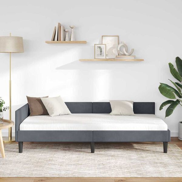 vidaXL Corner Bed Frame with Headboard Dark Grey 90 cm x 190 cm Velvet