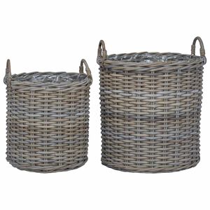 vidaXL Planter Basket with Storage 2 pcs Grey Lacak Rattan