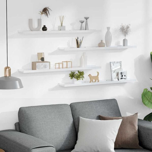 vidaXL Wall Shelves 4 pcs High Gloss White 80x9x3 cm