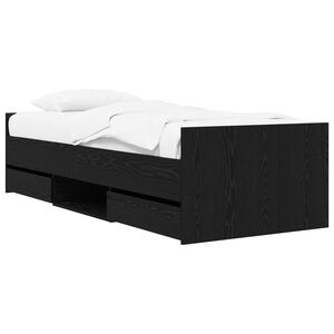 vidaXL Bed Frame with Drawer with Headboard Black Oak Engineered Wood