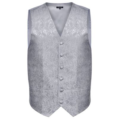 Men's Paisley Wedding Waistcoat Set Size 52 Silver