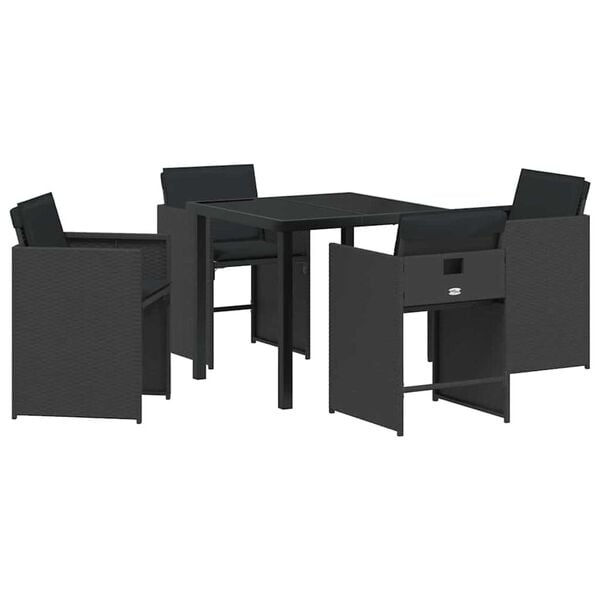 vidaXL Garden Dining Set 5 pcs Black Poly Rattan