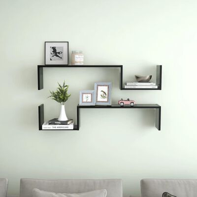 vidaXL Wall Shelf 2 pcs Black 100x15x20 cm Engineered Wood