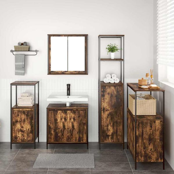 vidaXL Bathroom Furniture Set with Shelf 5 pcs Smoked Oak and Black