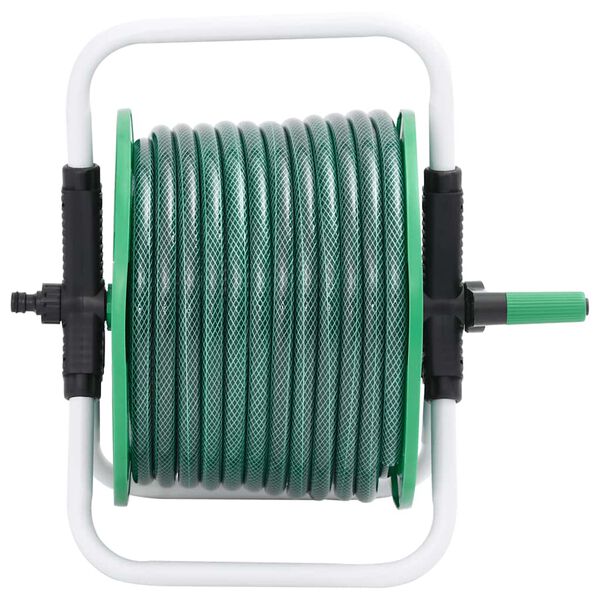 vidaXL Free Standing Green Hose Reel with Hose Fitting Set 0.5" 50 m PVC