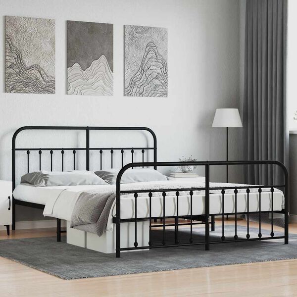 vidaXL Metal Bed Frame without Mattress with Footboard Black 180x200cm