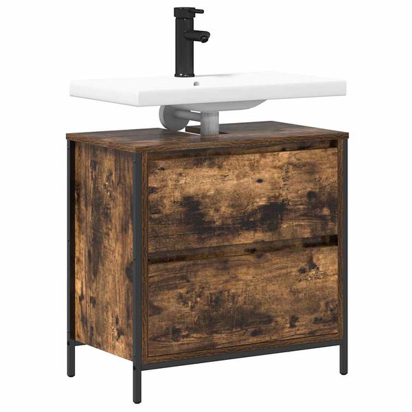 vidaXL Bathroom Basin Cabinet with Drawers Smoked Oak 60x34.5x60 cm
