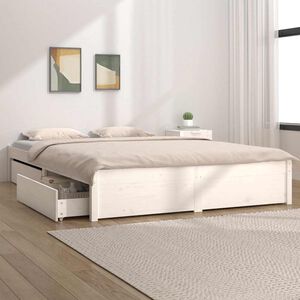 vidaXL Bed Frame without Mattress with Drawers White 140x190 cm