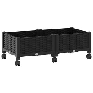 vidaXL Garden Planter with Wheels Black 80 x 40 x 29 cm PP