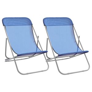 vidaXL Folding Beach Chairs 2 pcs Blue Textilene&Powder-coated Steel