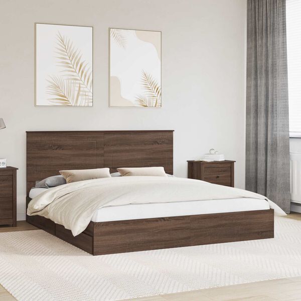 vidaXL Storage Bed with Drawer Brown Oak 200 x 200 cm Engineered Wood