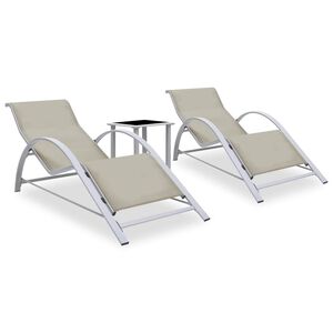 vidaXL Sun Loungers 2 pcs with Table Aluminium Cream