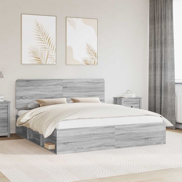 vidaXL Bed Frame Grey Sonoma 200 x 200 cm Solid Pine Wood