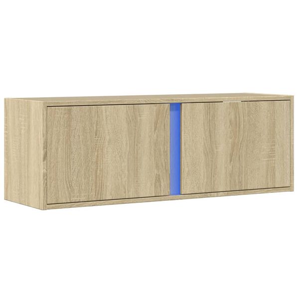 vidaXL TV Wall Cabinet with LED Lights Sonoma Oak 100x31x35 cm