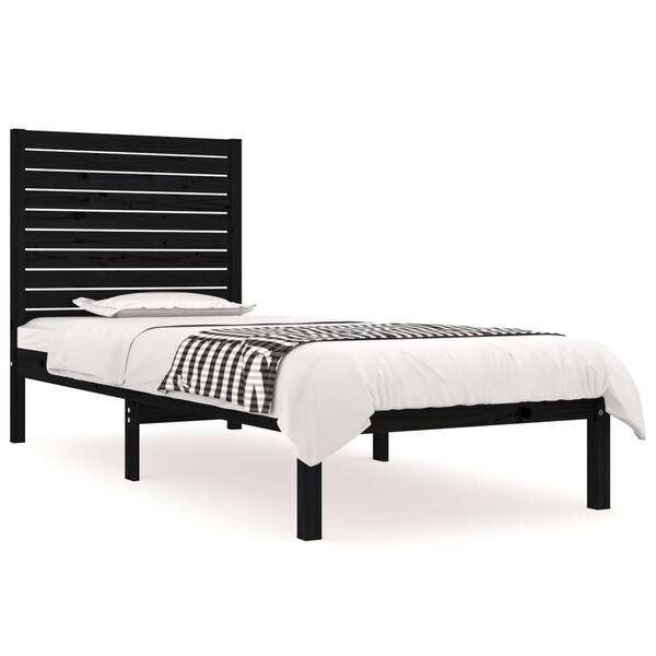 vidaXL Bed Frame without Mattress Black 75x190 cm Small Single Solid Wood