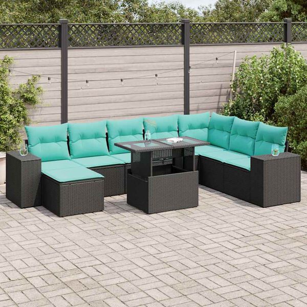 vidaXL 11 Piece Garden Sofa Set with Cushions Black Poly Rattan Acacia