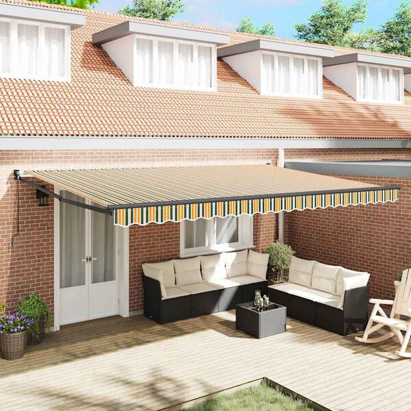 vidaXL Retractable Awning Retractable Green and Yellow 500 x 300 cm