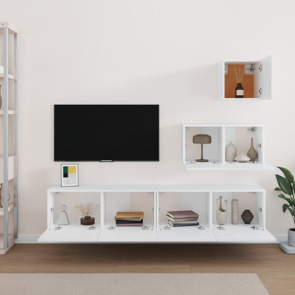 vidaXL 4 Piece TV Cabinet Set White Engineered Wood