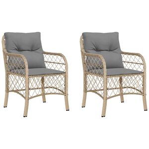 vidaXL Garden Chairs with Cushions 2 pcs Mix Beige Poly Rattan