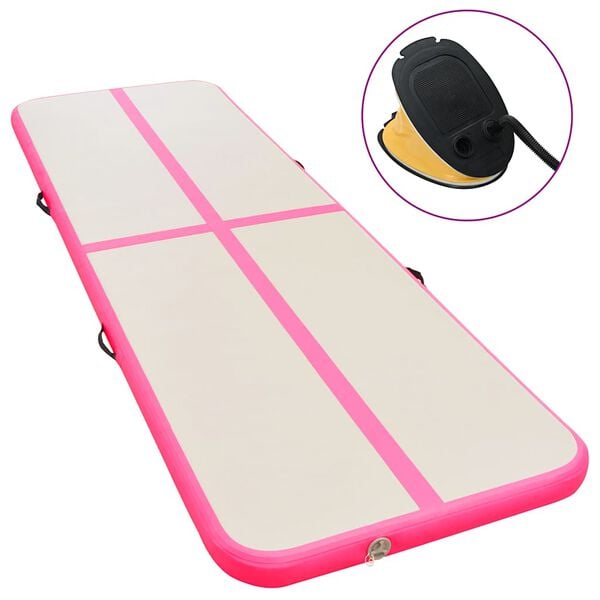 vidaXL Inflatable Gymnastics Mat with Pump 300x100x10 cm PVC Pink