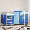 vidaXL Kids'Loft Bed Frame with Curtains White and Blue 99.5 x 200 cm